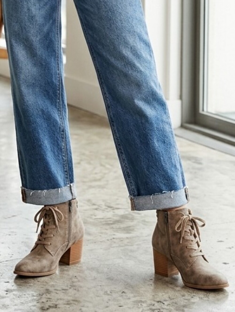 Franco Sarto Women's Taupe Suede Lace-Up Zip Fall Ankle Boots - Women Shoes 8.5